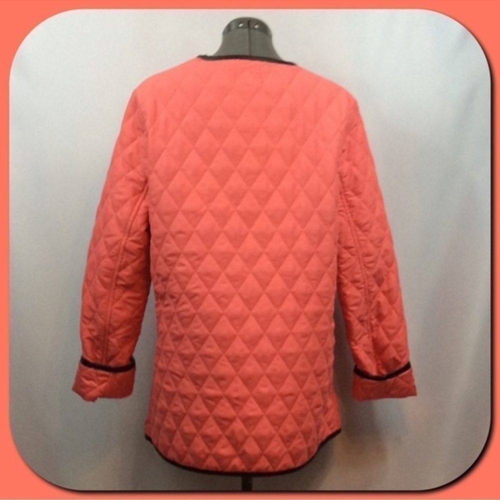 ASOS Coral w/ Black Faux Leather Trim Quilted Jacket Size 14 - Picture 5 of 6